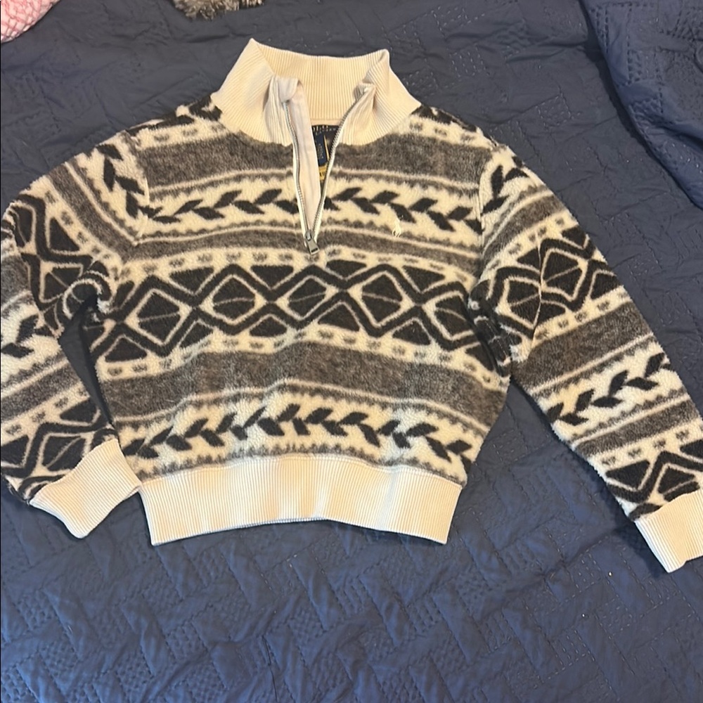 Polo by Ralph Lauren Brown and Cream Patterned Cowl Half-Zip Sweater